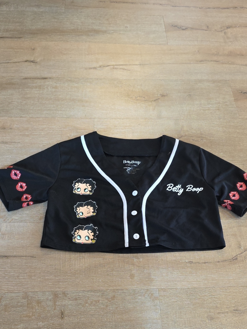 Betty Boop Girls' Black Cropped Baseball Tee Size Small